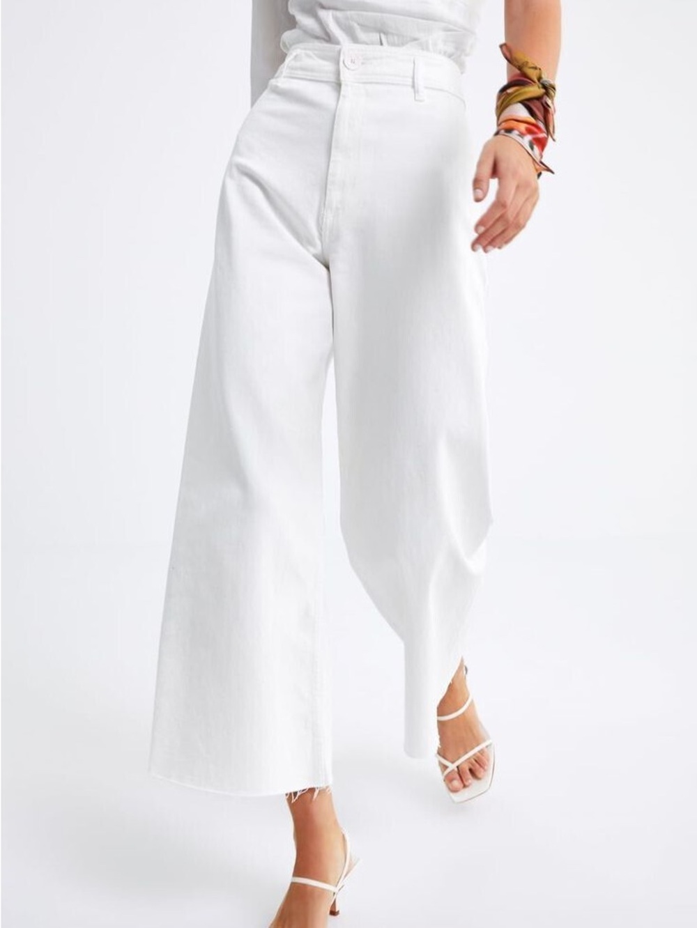 Zara Mariner White Wide-Leg High-Rise Jeans